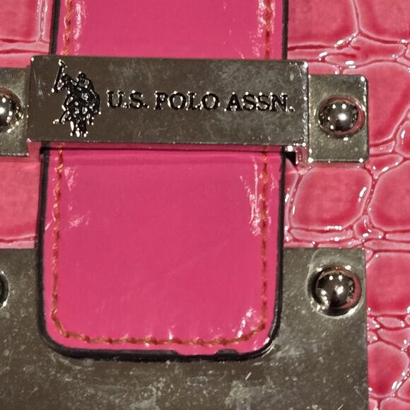 U.S. Polo Assn. Pink Croc Embossed Mischief Tote Bag Y2K Top Handle Satchel - Picture 2 of 7